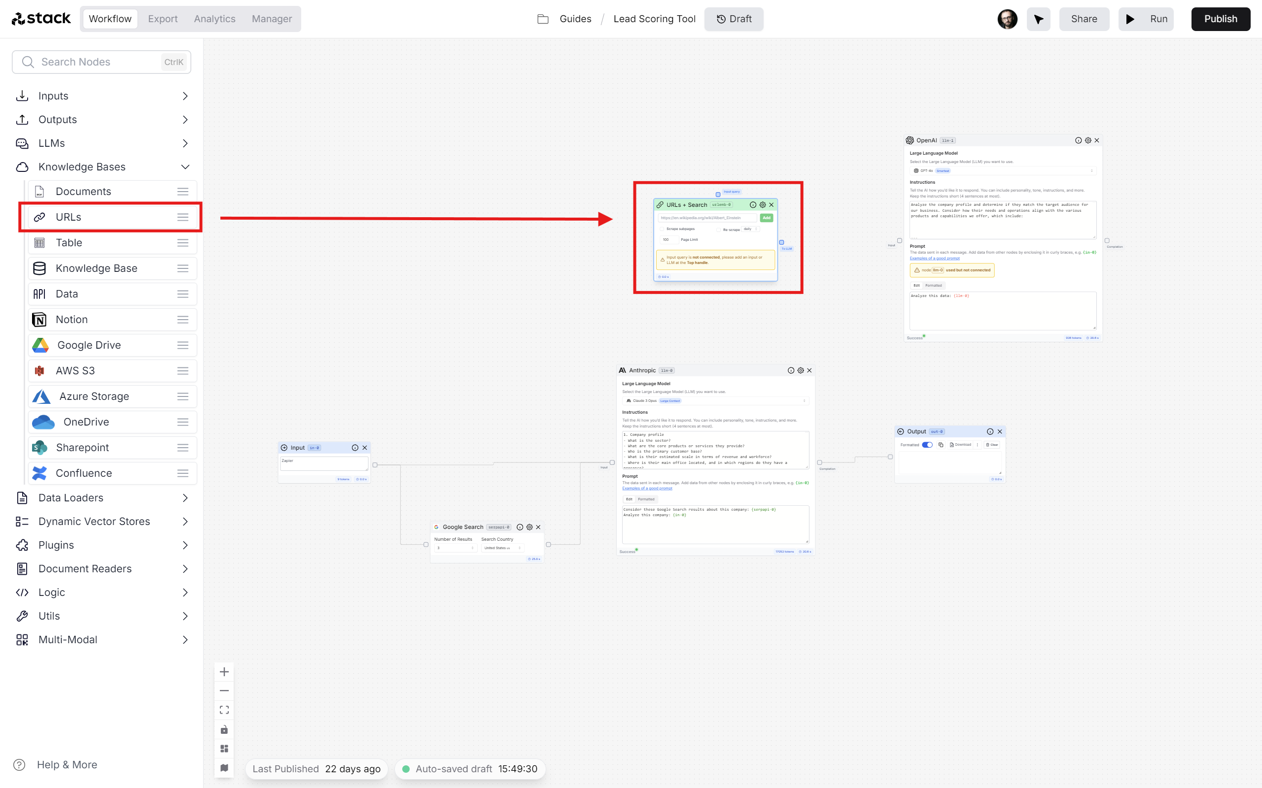 Drop url node on
canvas