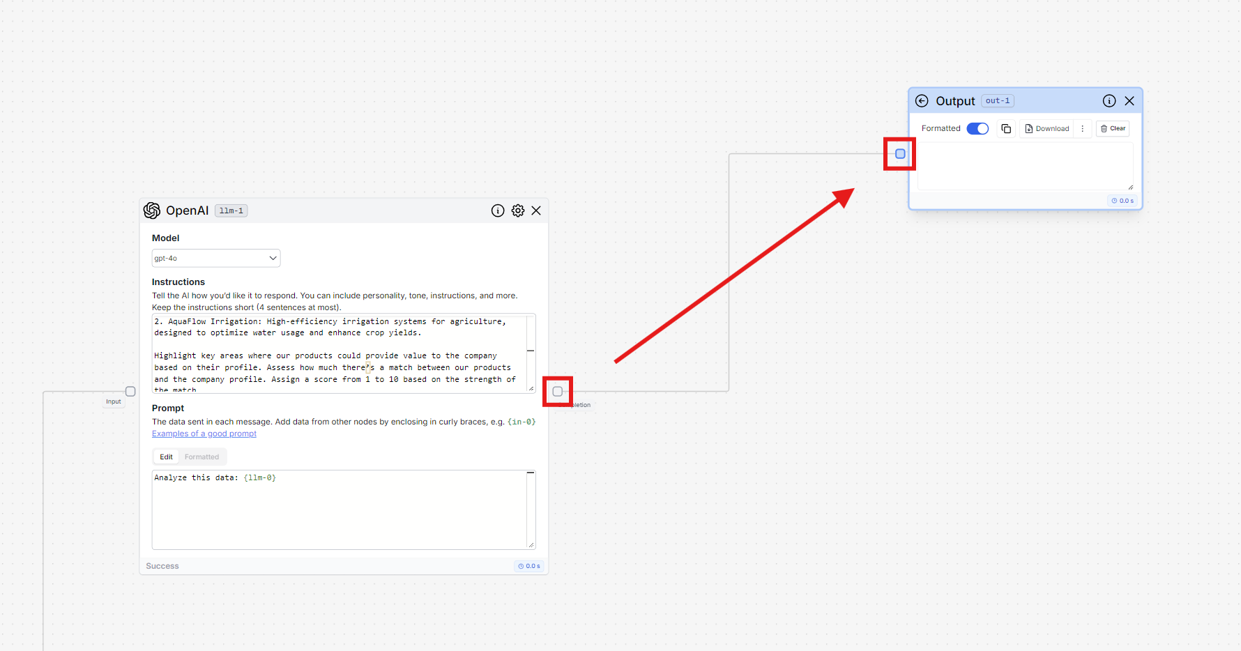 Connect open ai llm to new
output