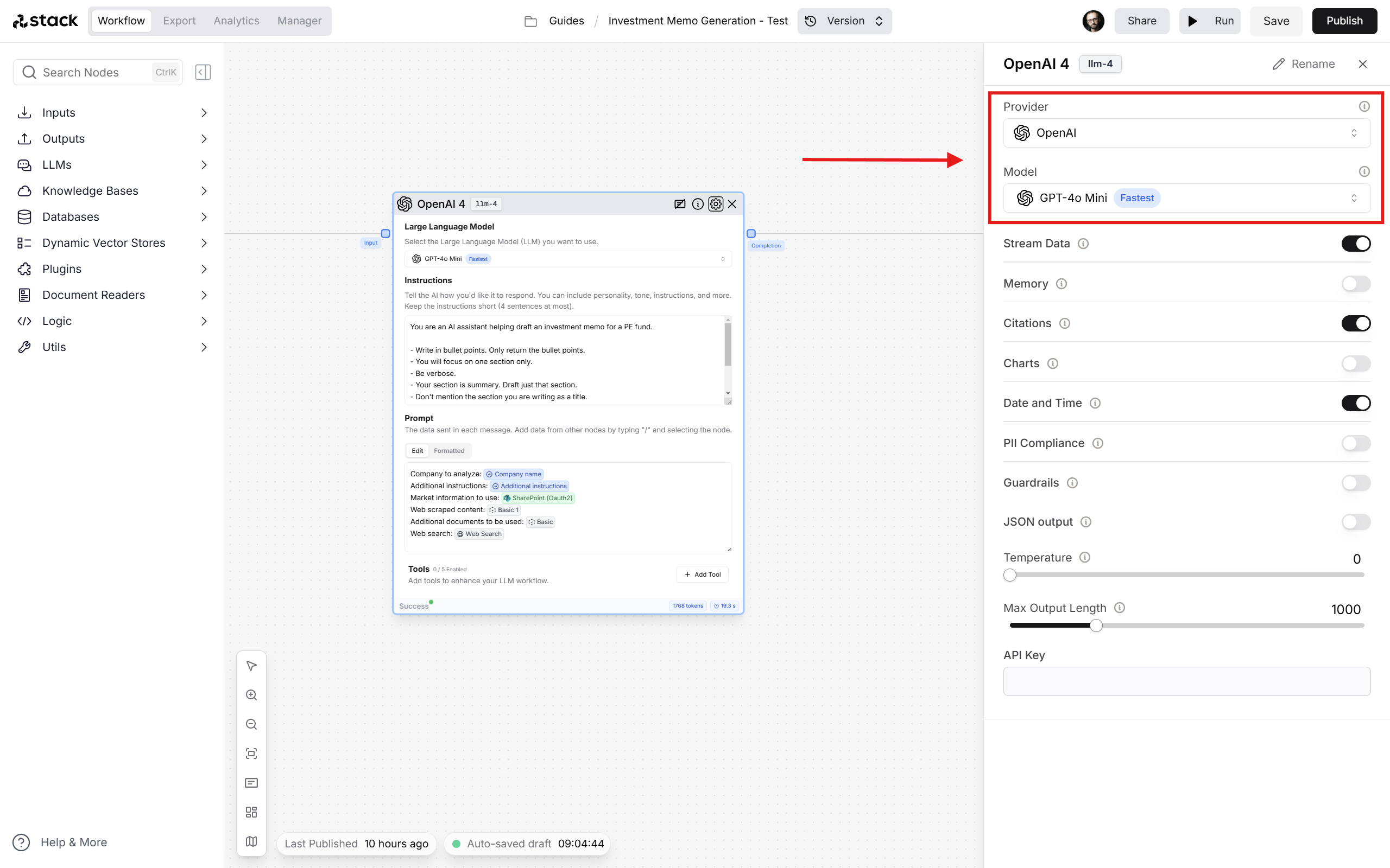 Change provider and
model