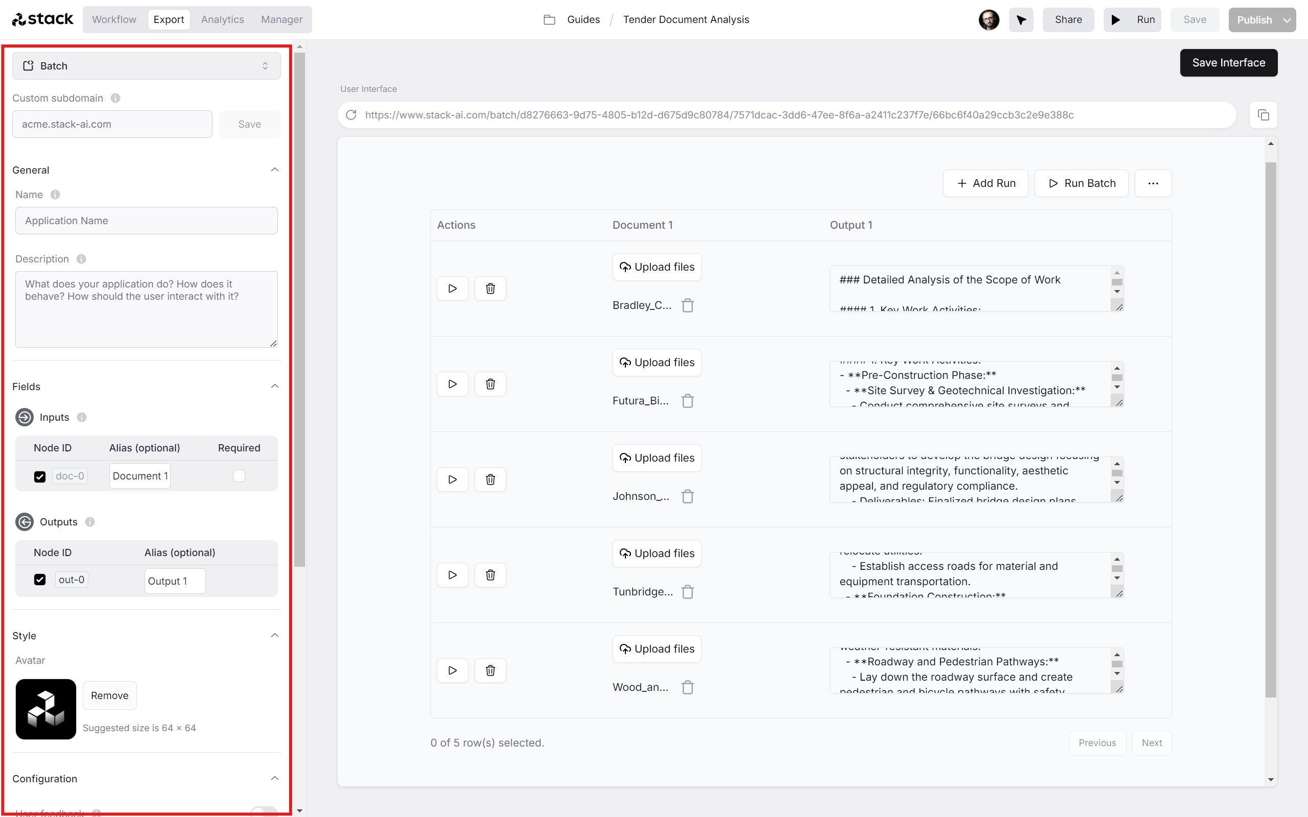 Adjust Batch Interface
Settings