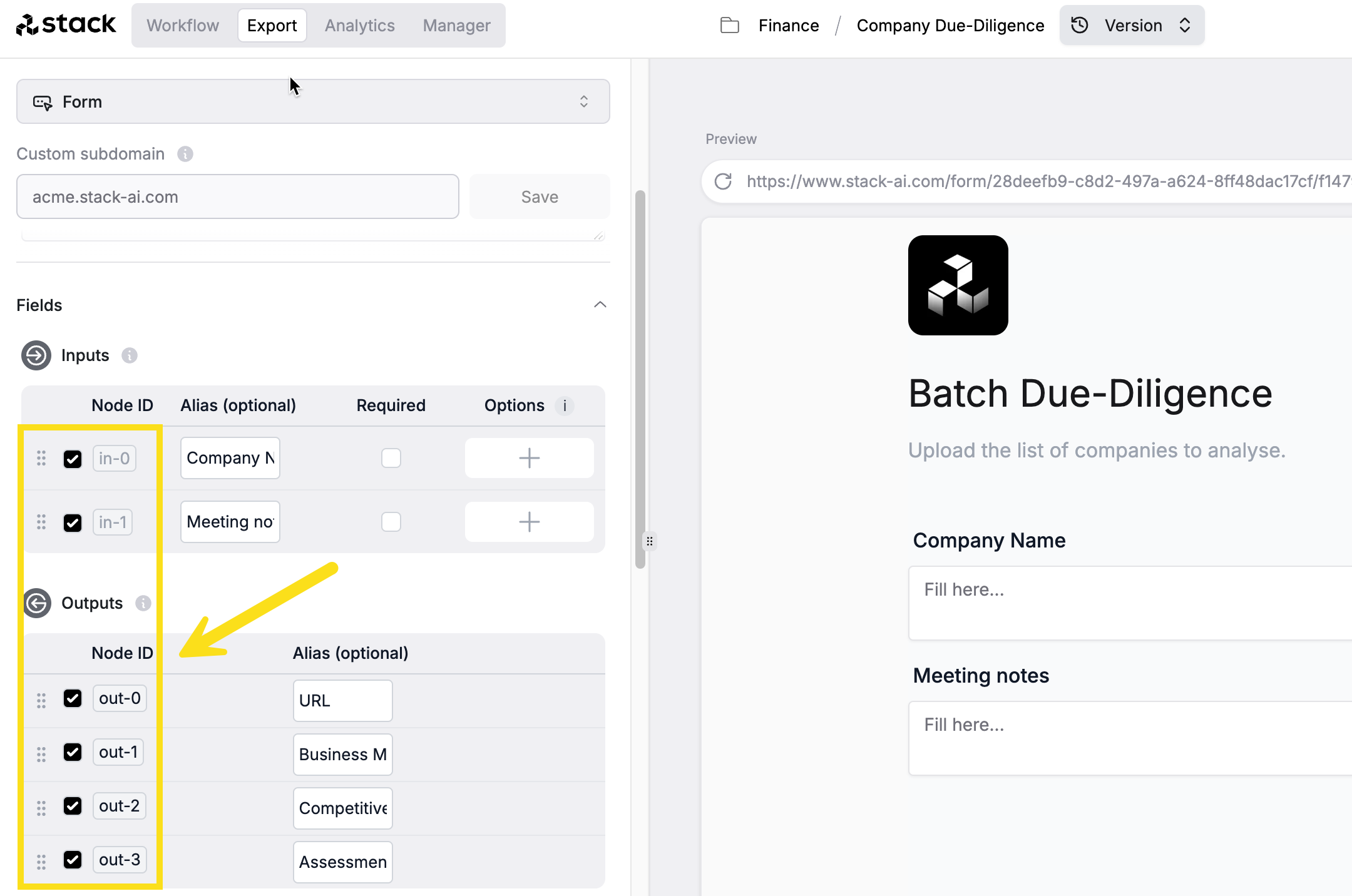 Changing inputs and outputs
order